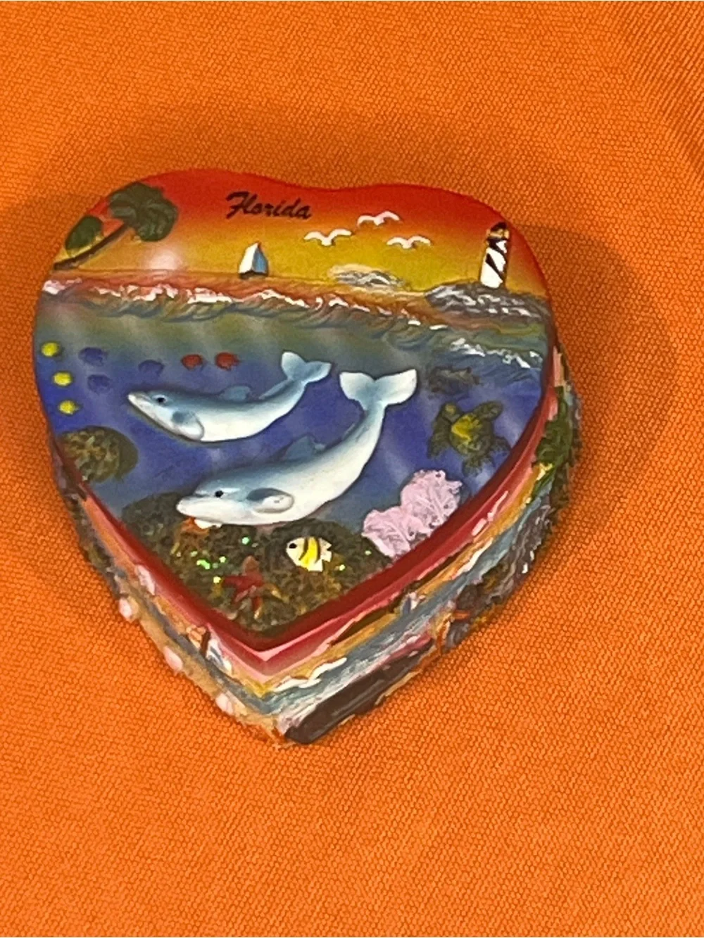 Florida Heart Shaped Trinket Box with Dolphins